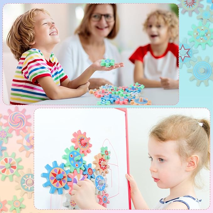 36 Pcs Magnetic Gears Interchangeable Learn Magnetic Spinning Gears for Magnetism Refrigerator or Whiteboard (Morandi)