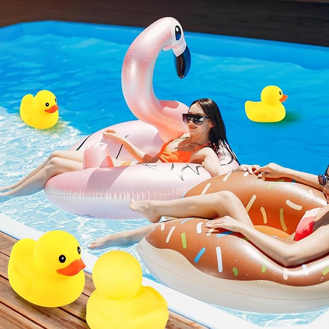 Lenwen 2 Pcs 7 Inch Giant Rubber Duck No Hole Waterproof Big Rubber Duck Large Duckling Bath Floating Toy with Sealed Plug for Birthday Baby Shower Party Decoration Gift Swimming Pool