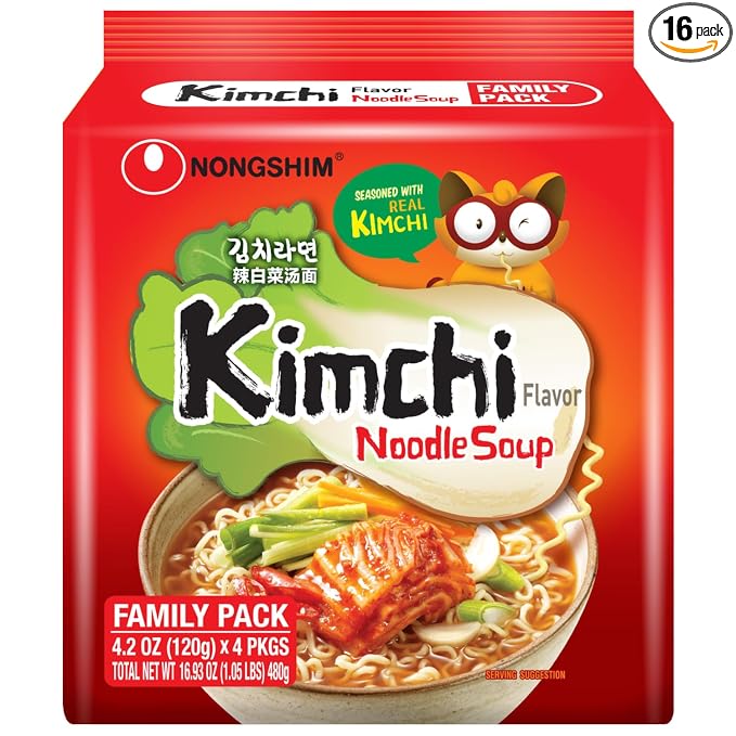 Nongshim Ramen Noodles, Gourmet Instant Ramen, Premium Microwavable Noodle Soup, Kimchi, 4.2 Ounce (Pack of 16)