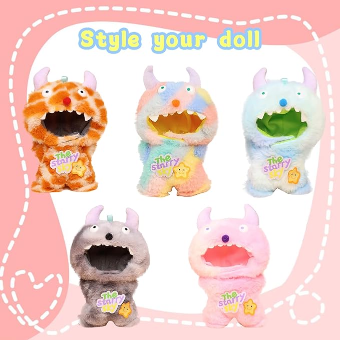 Clothes for labubu Doll 17cm Accessories Suit Cute Clothes for Doll Dress up Monster Style Outfits（Dopamine）
