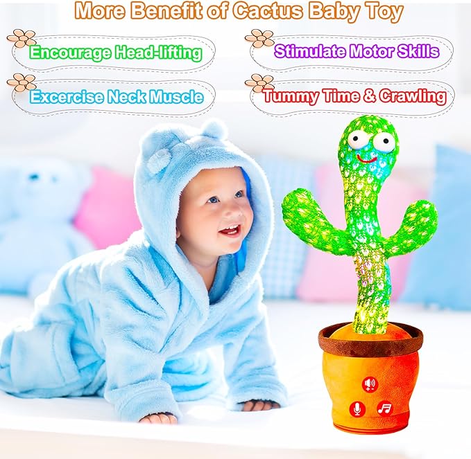 Baby Toys Interactive, Dancing Talking Cactus Toy Volume Adjustable, Mimicking Singing Repeating, Kids Toddler Infant Baby Toys Gifts for Boys Girls, Valentine's Day Gifts for Kids Baby Todder