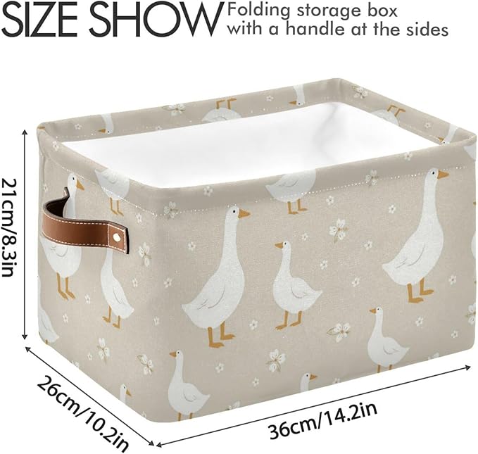 Aslsiy Storage Basket Cute White Gooses Nursery Bins Baby Box Canvas Clothes Shelf Basket Laundry Hamper Gift Basket for Home Closet 1 Pcs