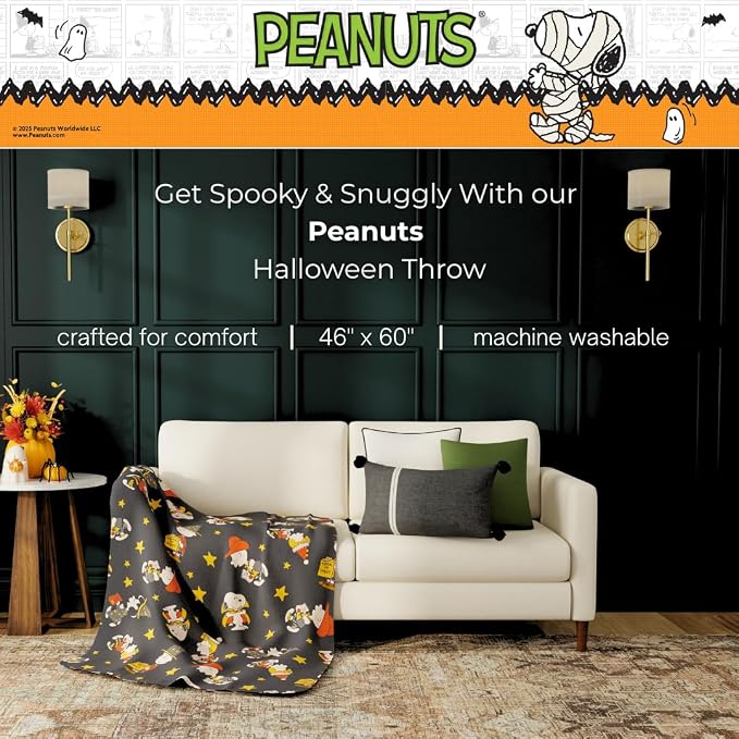 Peanuts Snoopy Cozy Throw 46 in x 60 in – Soft Cozy Plush for Couch, Bed & Travel, Halloween Snoopy & Charlie Brown Design (Officially Licensed Product) by Franco Collectibles