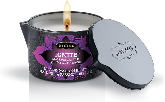 KAMA SUTRA Ignite Massage Candle with Coconut Oil and Soy Based Wax-Free Formula – Island Passion Berry Scented, 6 oz/170 g