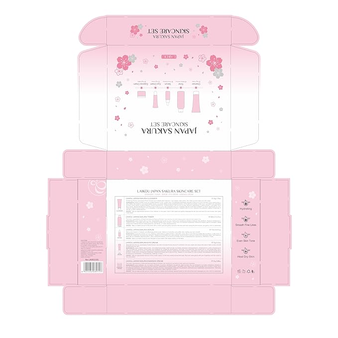 LAIKOU Skin Care Set JAPAN SAKURA Women Beauty Gift Sets Skin Care Kit with Cleanser, Toner, Serum, Eye Cream, Face Cream Travel Kit for Women Teen Girls Mom Daughter Birthday TSA-friendly Sizes 5pcs