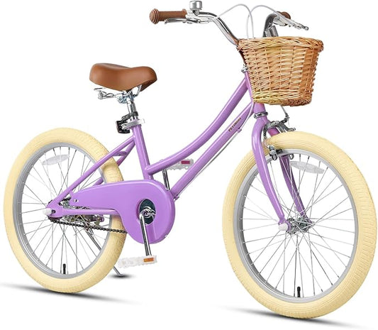 Petimini Vintage Kids Bike for Girls, 12–20 Inch Classic Bicycle with Wicker Basket & Bell, High Tensile Steel Frame, Training Wheels (12–18”), 85% Pre-Assembled, Retro Bike for Outdoor Riding
