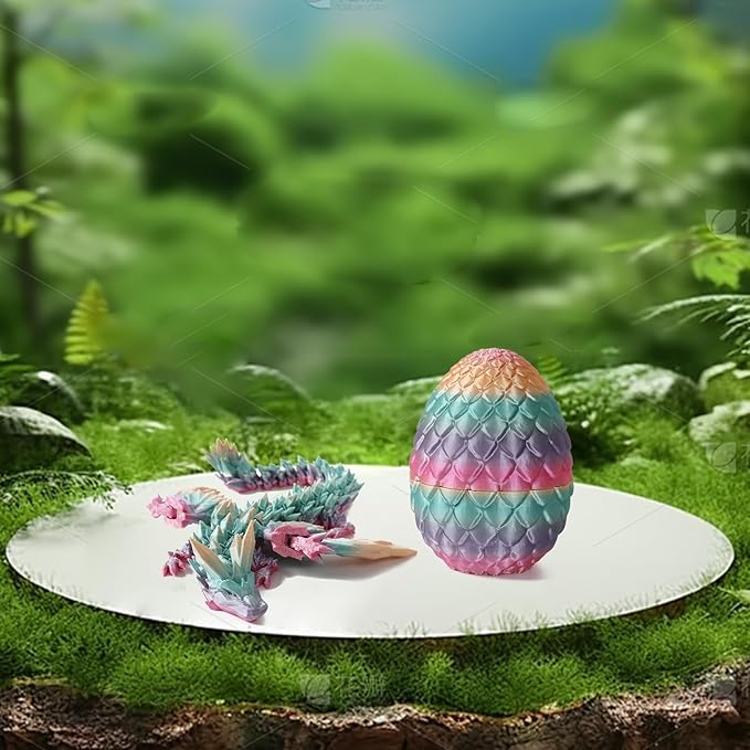 Pigmiss 3D Printed Dragon Eggs with Dragon Inside, Fidget Toy for Adults, Full Articulated Crystal Easter Eggs Decoration Gift (Rose-Winged Multicolor)