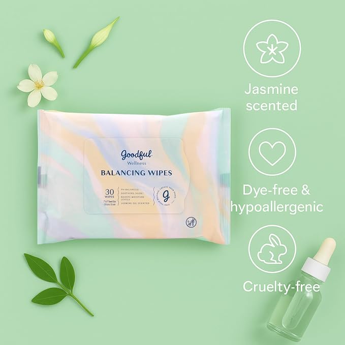 Goodful Wellness pH Balancing Wipes, 30 Count – Hypoallergenic Feminine Wipes, Gentle pH Balanced Wipes Women, Unscented Intimate Wipes