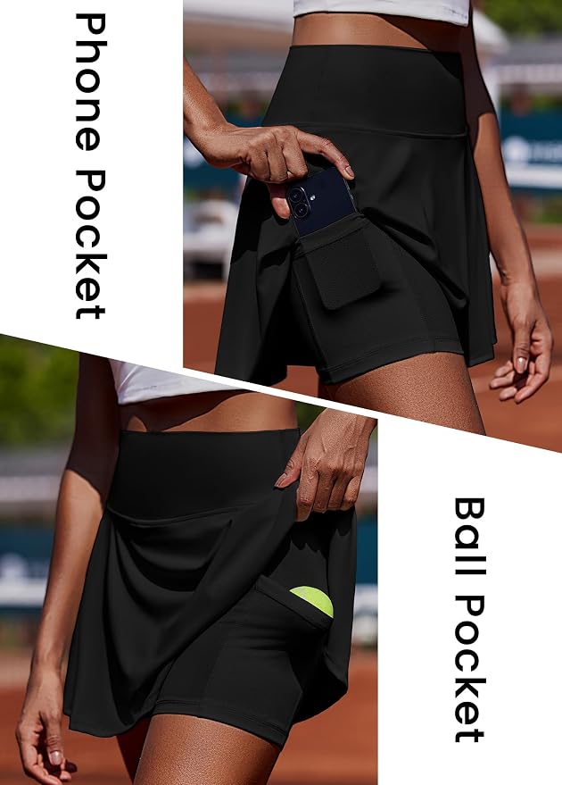 PINSPARK Womens Tennis Skirt Pleated Athletic Golf Skorts with Pockets | 3.5" High Waisted, Mesh Built-in Shorts, Mini Skirt, Buttery-Soft, Quick-dry, for Tennis, Golf, Pickleball, Casual