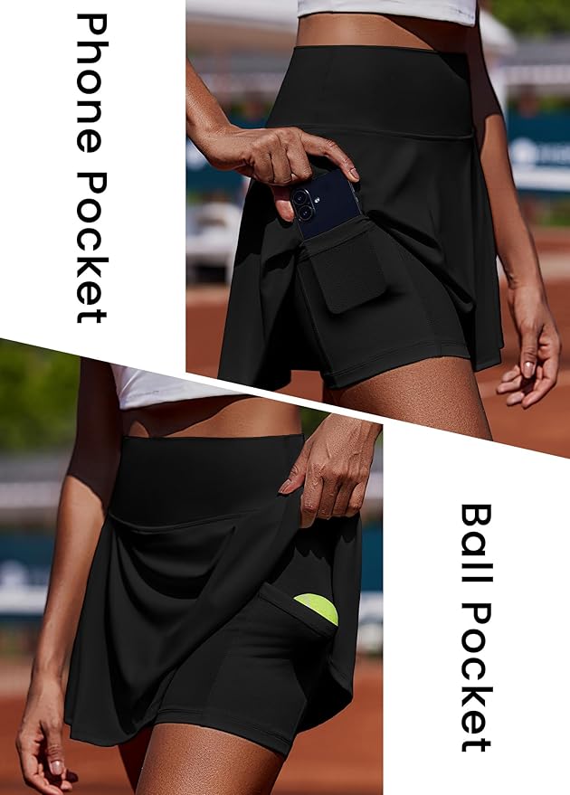PINSPARK Womens Tennis Skirt Pleated Athletic Golf Skorts with Pockets | 3.5" High Waisted, Mesh Built-in Shorts, Mini Skirt, Buttery-Soft, Quick-dry, for Tennis, Golf, Pickleball, Casual
