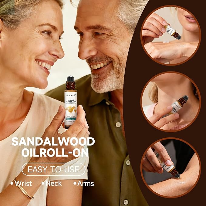 Frankincense and Castor Roll-On Oil, 100%Pure, Organic, 0.33Fl Oz | Natural plant blend oil, light and nourishing for the skin. Suitable for the wrists, temples Portable travel Aromatherapy