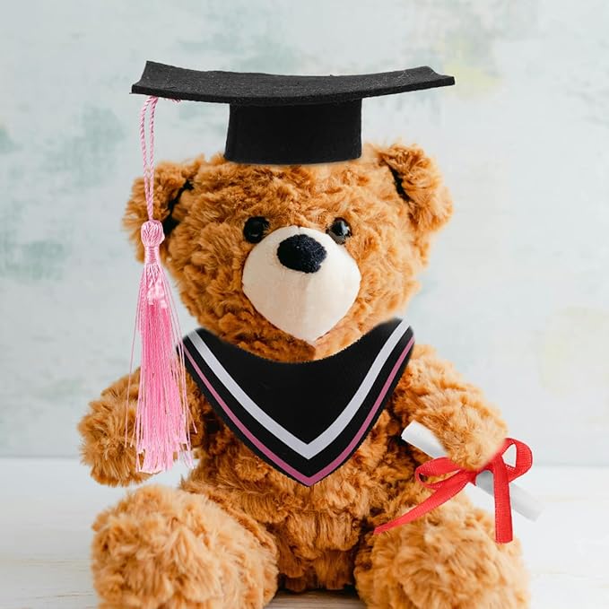 Amosfun Graduation Bear Clothes Set for DIY Stuffed Animals Adorable Plush Gown Cap Outfit Versatile Graduation Costume for Dolls Soft Fabric Fits Various