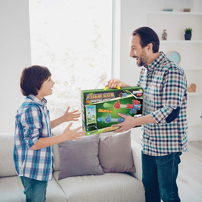 SpringFlower Shooting Game Toy for 5 6 7 8 9 10+ Years Olds Boys,2pk Foam Ball Popper Air Toy Guns with Standing Shooting Target,24 Foam Balls, for Kids