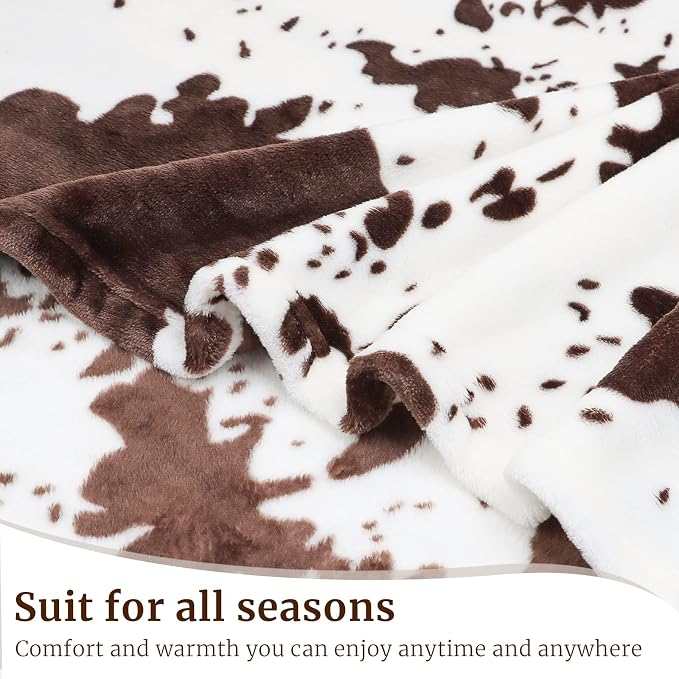 Cow Print Blanket Twin Size Flannel Soft Blankets and Throws Lightweight Warm Cozy Fuzzy Black Cow Fleece Bedding for Couch Sofa, Gifts for Adults All Seasons 60" x 80"