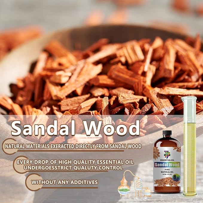 Sandalwood Essential Oil, Sandalwood Oils, for Diffuser, Humidifier, DIY Candles, Soap, Meditation, Home, Gift, Essential Oil, GV77ZF Sandalwood Fragrance Oil - 8 fl oz (240 ml)