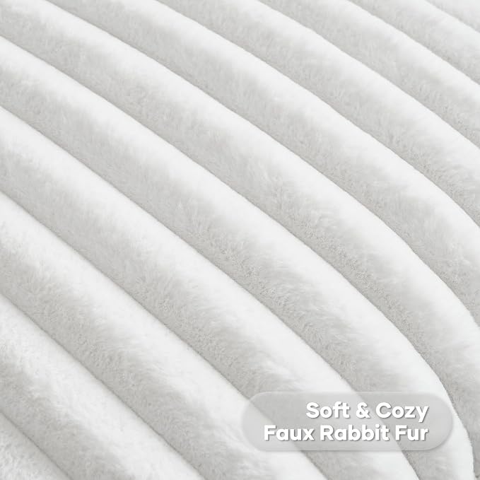 FUTEI Pack of 2 Faux Fur Throw Pillow Covers 22x22 Inch, White | Fluffy Faux Rabbit Fur Front/Premium Velvet Back,Hidden Zipper,Machine Washable,Non-Shedding,Colorfast,Insert Not Included.