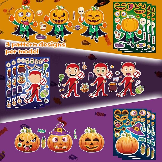 24 Sheets Halloween Stickers - Make Your Own Stickers for Kids, Make a Face Sticker, Halloween Party Favors Crafts Gift