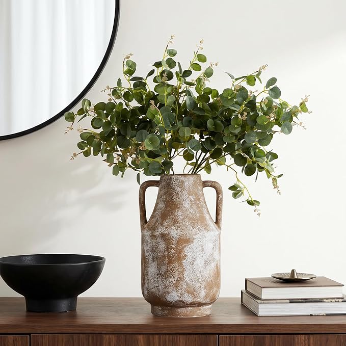 Ceramic Flower Vase with Handles, 11in Tall Rustic Vases for Centerpieces | Waterproof Large Decorative Terracotta Vases for Home Decor, Living Room,Table, Handcrafted (Terracotta)