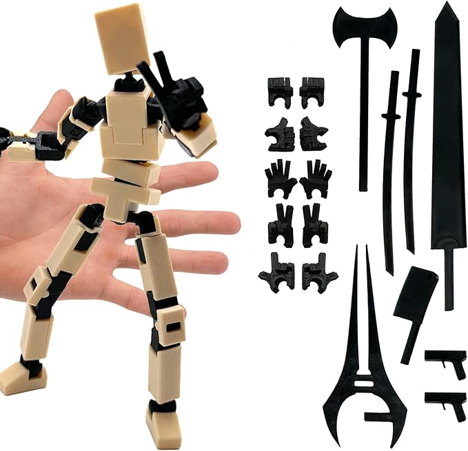(Assembly Completed) 3D Printed Enlarge Body Size 8.13-inch Action Figure Lucky20, Full Body Mechanical Movable Toy, Multiple Accessories, Desk Decoration (Apricot)