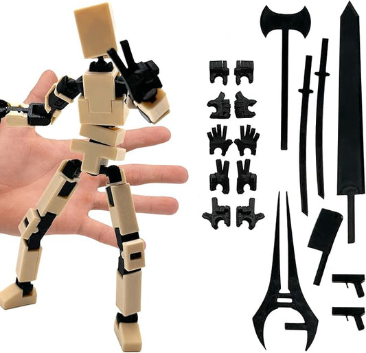 (Assembly Completed) 3D Printed Enlarge Body Size 8.13-inch Action Figure Lucky20, Full Body Mechanical Movable Toy, Multiple Accessories, Desk Decoration (Apricot)