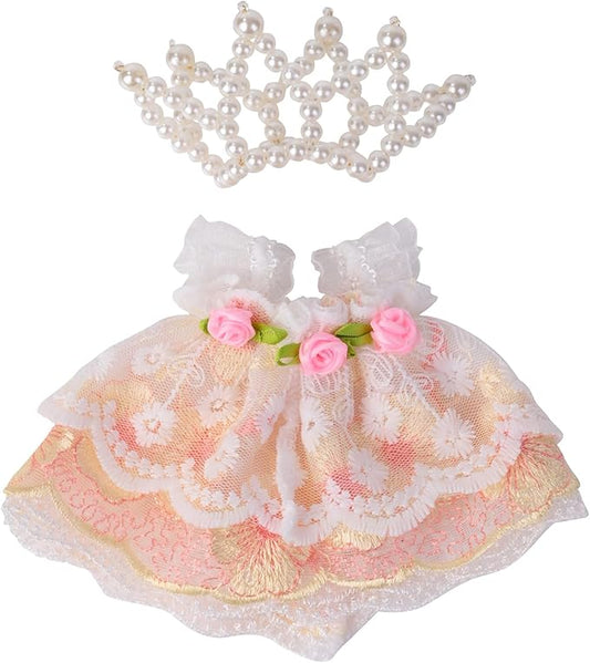 Clothes for 17cm Doll (No Doll Included) - Birthday Party Dress & Crown Compatible with Standard 6" Vinyl Figures