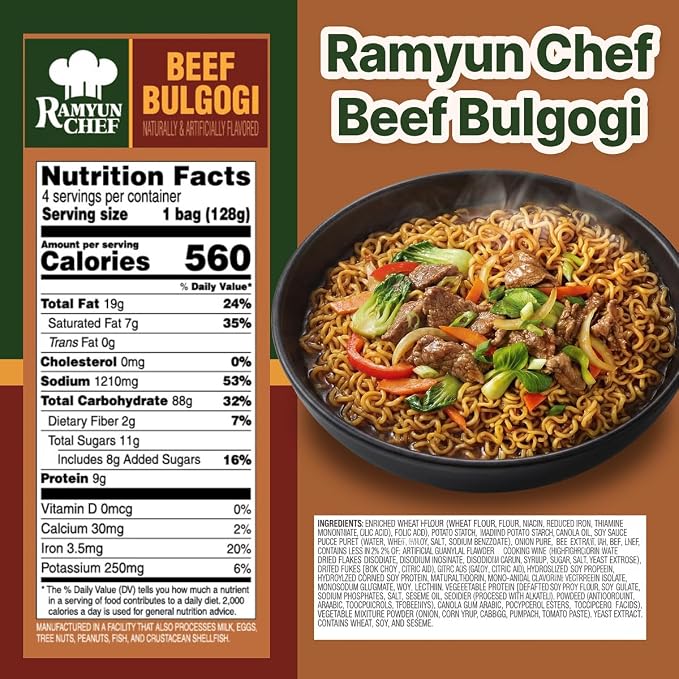 Nongshim Ramyun Chef, Stir Fry Style Instant Ramyun Noodles with Sauce Mix, Beef Bulgogi, 4.51 Oz (Pack of 4)