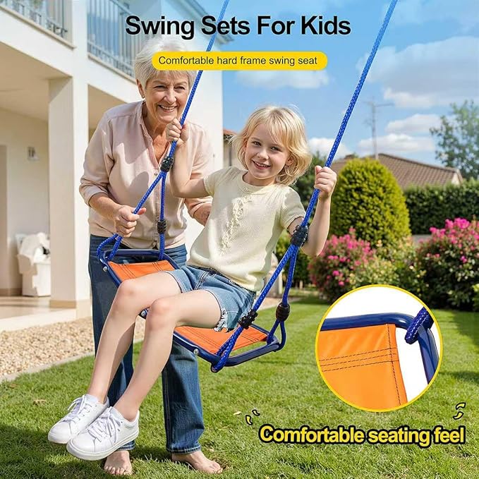 3-in-1 Heavy Duty Metal Swing Set, 800 LBS Capacity, Reinforced A-Frame Outdoor Playset with Locking Toddler Seat & Saucer Swings for Kids & Adults