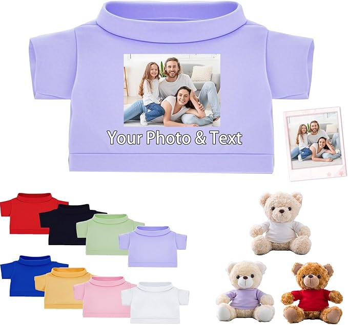 Personalized Teddy Bear Clothes with Photo Text, Custom Stuffed Animal Clothing Fit 8-16inch Stuffed Bear Clothes, Personalized Doll Clothing Make Your Own Plush Doll Shirt