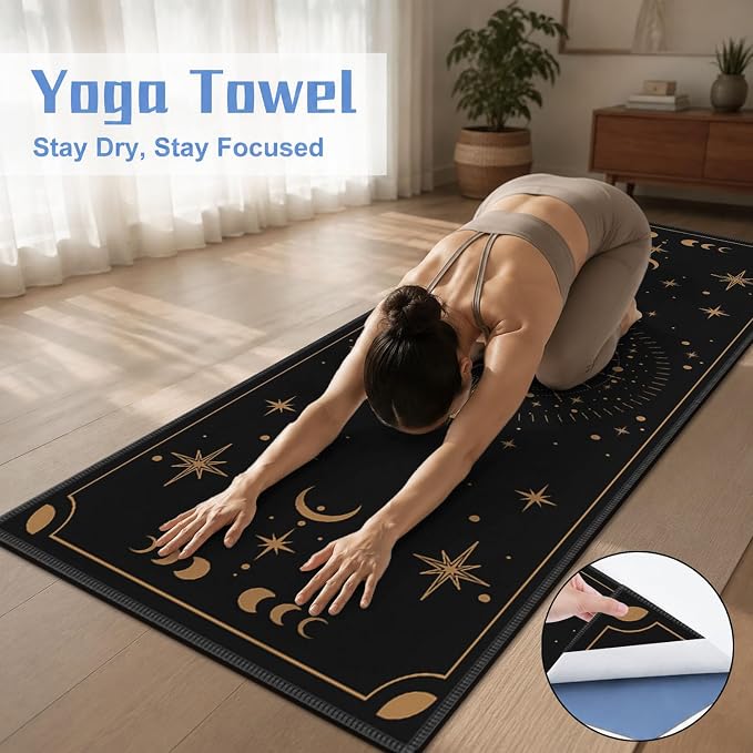 Yoga Mat Towel, Hot Yoga Non Slip with 4 Corner Pockets, 70 x 26 in | Soft Absorbent Microfiber With Four Corner Pockets, Fits Over Yoga Mats For Hot Yoga, Pilates, Gym, And Travel