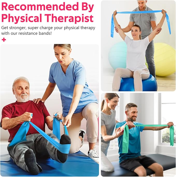 Resistance Bands for Working Out, Exercise Bands for Physical Therapy, Stretch, Recovery, Pilates, Rehab, Strength Training and Yoga Starter Set