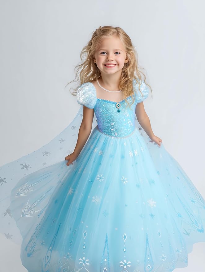 Princess Dress Up for Girls RGB LED Light Up Syncs Music, Princess Birthday Dress Halloween Costume for Girls 3-10