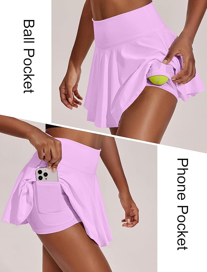 PINSPARK Womens Tennis Skirt 14" Pleated Athletic Golf Skorts with Pockets | High Waist, Tummy Control, Mini, Breathable, Lightweight, Soft, Built in Shorts, Pickleball, Casual