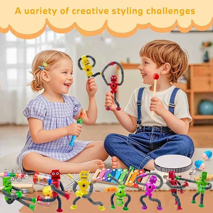 12PCS Suction Cup Robot Toy,Toys for Kids with Autism,Autism Sensory Products,Suction Cup Toy,pop Tubes Robots Stress and Anxiety Relief for Kids 3 4 5 6 7,Christmas Easter Gifts for Girls and Boys