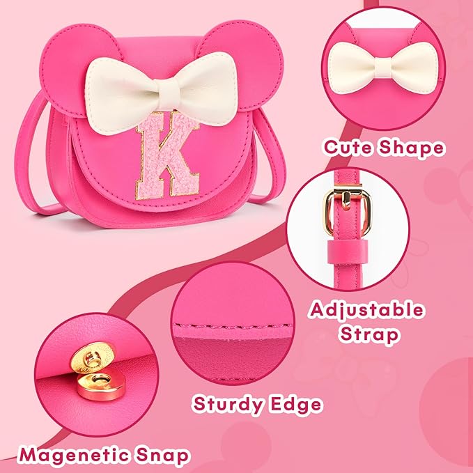 mibasies Toddler Purse Girl Gifts: Girls Birthday Gifts for 3-8 - Toys for Ages 2-4 Girls Mouse Ears Purse, Hot Pink, Letter K