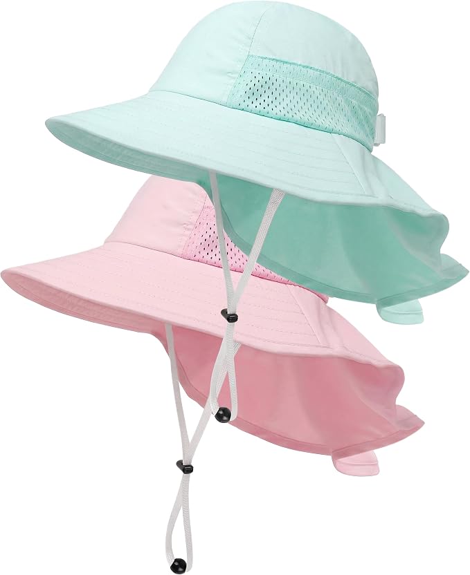 Toddler Baby Sun Hat Kids Summer Beach Essentials Adjustable Beach Hats with Bucket Wide Brim for Boys Girls Age 0-14 Years
