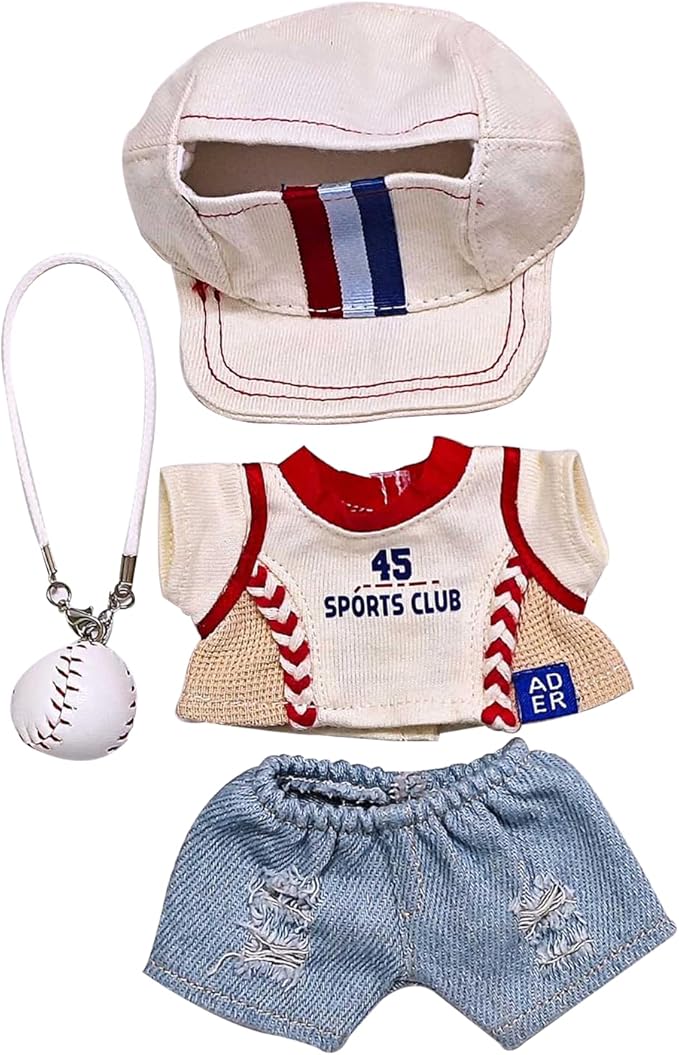 Baseball Outfit for Labubu, Classic 45 Jersey Set with Hat & Pants for Labubu Clothes, American Sport Style Costume with Baseball Accessory for popmart Blind Box.