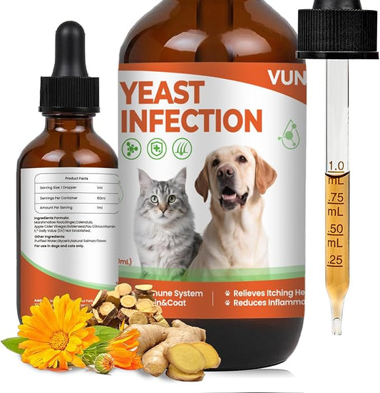 Yeast Infection Treatment for Dogs & Cats-Natural Fast Relief Drop for Itchy Skin, Ears & Paws Redness -Supports Allergy, Inflammation & Immune Health,2 fl oz Salmon Flavor (1 Pack)
