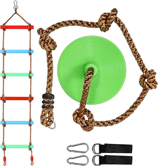 REDCAMP Pro 3-in-1 Disc Swing Seat and Rope Ladder Cambo for Trees, Heavy Duty Plastic Disc Swing Seat for Kids with Hanging Strap and Snap Hooks