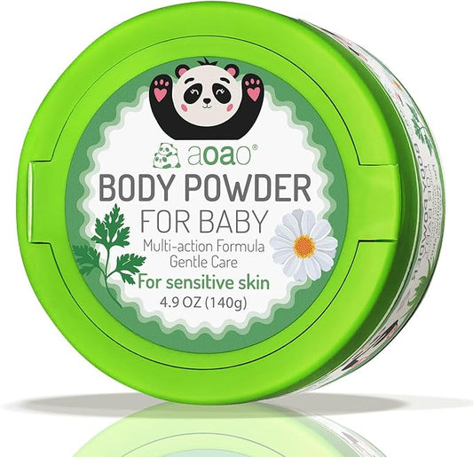 Baby Body Powder with Puff, Natural Cornstarch + Zinc Oxide Skin-Protecting Formula, Talc-Free, Soothing & Gentle Absorption, Newborn Essential, Family-Friendly, 140g/4.9oz (1Pack)