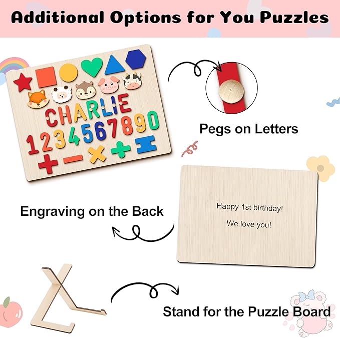 Personalized Baby Name Puzzle | Custom Wooden Baby Toy for Toddlers 1-3 | Montessori Learning Toys for Boys & Girls | Perfect Kids Gift for First Birthdays & Christmas (Number-Shape)