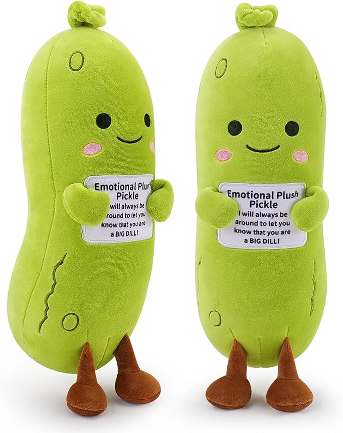 Emotional Plush Pickle,Pickle Stuffed Animal-12.6” Food Plushies Cucumber Stuffed Animal with Positive Warm Words,Kawaii Plush Toy Birthday Gift,Cute Vegetable Plushie Pillow for Kid Adult