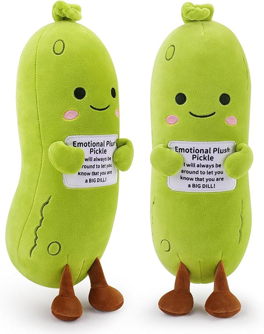 Emotional Plush Pickle,Pickle Stuffed Animal-12.6” Food Plushies Cucumber Stuffed Animal with Positive Warm Words,Kawaii Plush Toy Birthday Gift,Cute Vegetable Plushie Pillow for Kid Adult