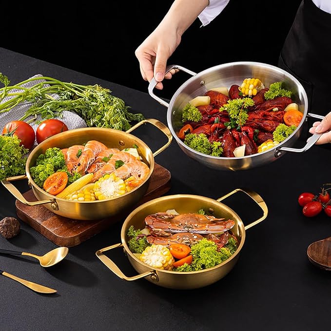 Stainless Steel Pasta Stockpot 8.7" Ramen Cooking Pot Small Everyday Pan with Double Handle, Korea Noodle Pot, Induction Saucepan Stewpot for Stovetop, Soup, Egg, Stir Fry, Fast Heating