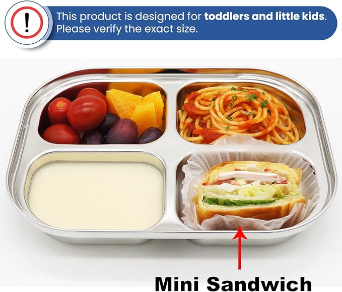 Korean Stainless Steel Non-Toxic Divided Plates for Toddlers & Kids 2-Pack | Premium 304 electro-polished stainless steel, no black residue, BPA-free tray for babies healthy & balanced meals