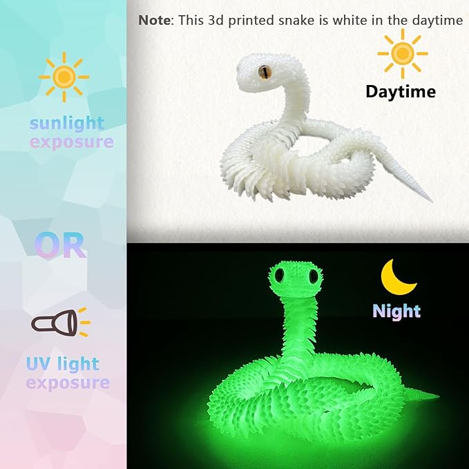 12in 3D Printed Snake Toys, Flexible 3D Printed Animal, Fidget ADHD Snake Toys, Perfect Desk Pet for Animal Collectors