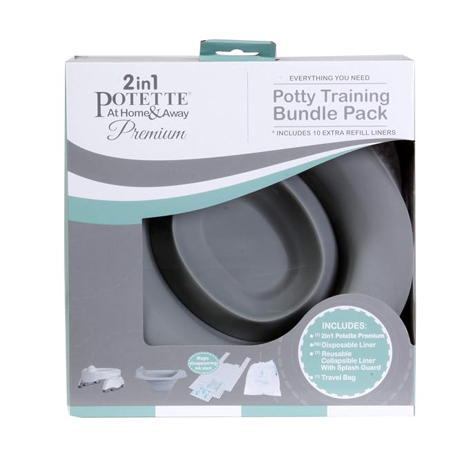 Potette Plus Premium Potty Value Pack: Kalencom 2in1 Potette Plus Premium Portable Potty and Premium Reusable Collapsible Liner for Home Use (White/Gray)