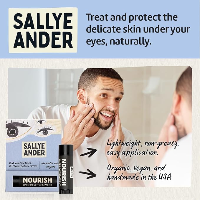 SALLYEANDER Nourish Under Eye Treatment - Soothing Stick for Dark Circles and Puffiness - Hydrating Shea, Cupuacu and Cocoa Butter - Gently Restore Tender Under Eye Skin - Handmade, Organic Balm