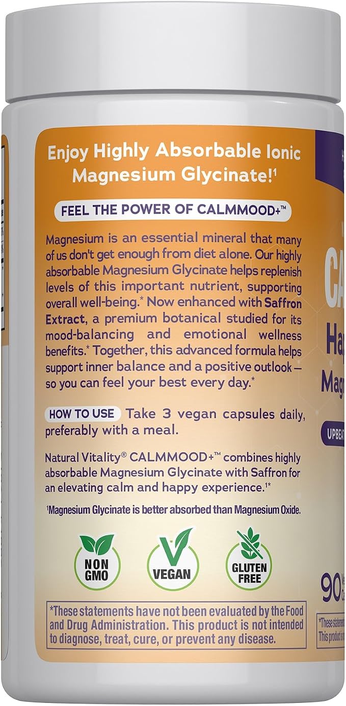 Natural Vitality Calm Mood | Happy Saffron Magnesium Glycinate Capsules | Supplement Helps Maintain Positive Mood | Non-GMO, Vegan & Gluten Free Formula | 90 Count