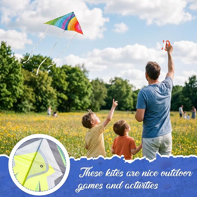 Syhood 36 Pack Bulk Kites for Kids & Adults 24'' Rainbow Delta Kites Easy to Fly with 164ft String, 6 Unique Patterns, for Girls Boy Outdoor Games, Ideal for Beach, Park, and Backyard Fun