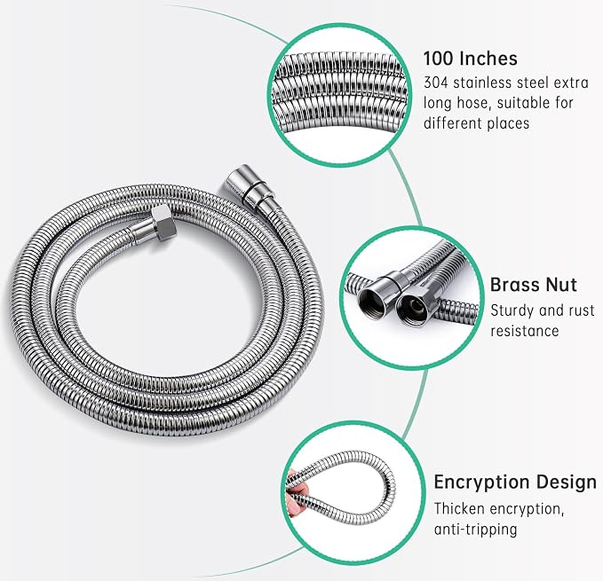 Shower Enema System with 100 Inches Hose, Water Control Valve, and Diverter, Douche Colonic Cleanse Kit for Most Shower Systems (Chrome)